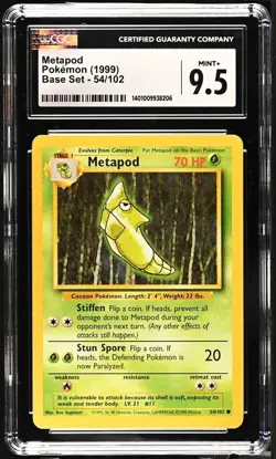 Metapod Pokemon (1999) Base Set Unlimited #54/102 CGC 9.5 MINT+ - Image 1