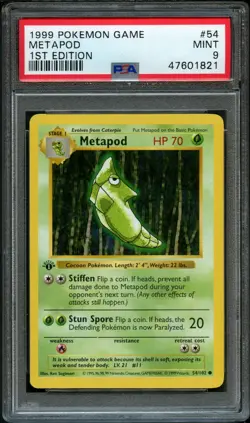 Pokemon Metapod 54/102 1st Edition Shadowless Base Set PSA 9 Mint - Image 1