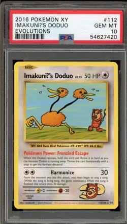 Pokemon ImakuniU's Doduo XY Evolutions Secret Rare #112 PSA 10 Gem Mint - Image 1