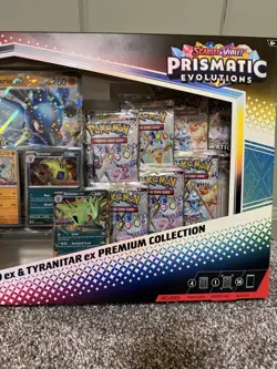 Pokemon Prismatic Evolutions Lucario and Tyranitar EX Premium Collection Sealed - Image 4