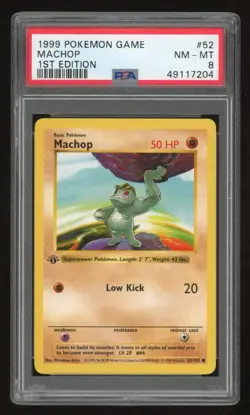 1999 Pokemon 1st Edition Shadowless Machop #52 PSA 8 - Image 1
