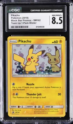 2019 POKEMON BLACK STAR PROMOS TEAM UP 1-PACK BLISTER #SM162 PIKACHU CGC 8.5 - Image 1