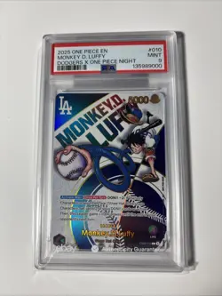 Monkey D. Luffy EB02-010 Dodgers x One Piece English Promo Card PSA 9 Mint - Image 1