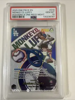 Dodgers x One Piece Monkey D Luffy Promo Card PSA 10 Gem Mint EB02-010 - Image 1