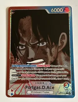 One Piece CCG Portgas D. Ace Alt Art Leader OP13-002, English, Near Mint Single - Image 1