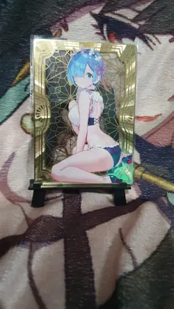 GODDESS STORY REM RE ZERO GOLD METAL ANIME WAIFU CARD - Image 2