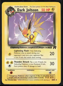 Dark Jolteon 38/82 Team Rocket Vintage WOTC Pokemon TCG LP - Image 1