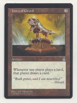 MTG STRONGHOLD: 1x NM Horn of Greed Magic the Gathering Play Land = Draw A Card - Image 1