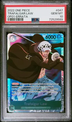 2022 One Piece OP01 Romance Dawn Trafalgar Law SR #047 ERRATA PSA 10 Gem Mint - Image 1