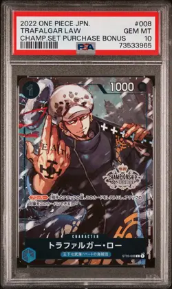 2022 One Piece Japanese Promo Trafalgar Law Champ Set Purchase Bonus #008 PSA 10 - Image 1