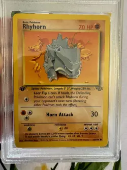 1999 Pokemon - 1st Edition Rhyhorn Non-Holo Jungle 61/64 - PSA 9 Mint! - WOTC - Image 3