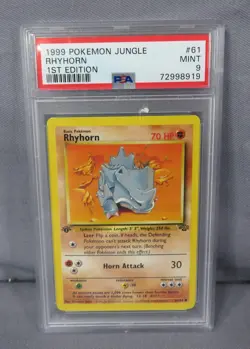 RHYHORN Pokemon 1999 61/64 Jungle 1st Edition Card PSA Graded 9 Mint - Image 1