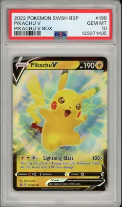 2022 Pokemon SWSH Black Star Promo Pikachu V Box #198 PSA 10 - Image 1