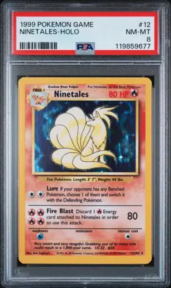 1999 Pokemon Game NINETALES Holo #12 Graded PSA 8 - Image 1