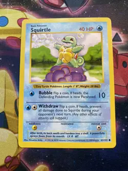 Pokemon TCG Squirtle Base Set 63/102 Regular Shadowless Common Vintage LP - Image 1