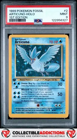 1999 Pokemon Fossil #2 Articuno 1st Edition PSA 9 - Image 1