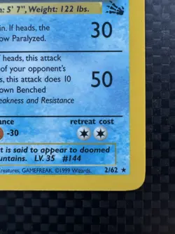 Pokemon TCG First Edition Fossil Holographic Articuno 02/62 Excellent Condition - Image 3