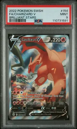 PSA 9 Mint Charizard V 2022 Brilliant Stars 154/172 Full Art Pokemon Card - Image 1