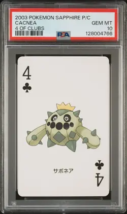 2003 POKEMON SAPPHIRE VERSION PLAYING CARDS 4 OF CLUBS CACNEA PSA 10 - Image 1