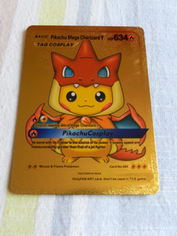 BASIC PIKACHU MEGA CHARIZARD Y HP700 GOLD FOIL FAN ART POKEMON CARD 002 - Image 1