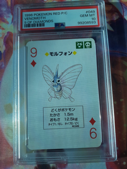 1996 Pokemon Venemoth 9 of Diamonds Red Charizard Playing Card PSA 10 Gem Mint - Image 1