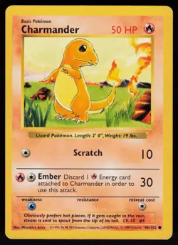 Charmander 46/102 Common Shadowless Base Set Pokemon - Image 1