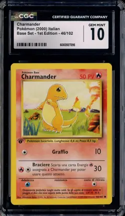2000 Pokemon Base Set 1st Edition Italian #46/102 Charmander CGC 10 GEM MINT - Image 1