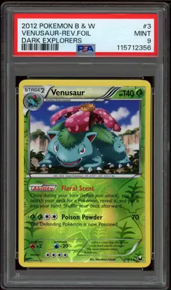 Pokemon PSA 9 Venusaur 3/108 Black & White Dark Explorers Reverse Holo NM - Image 1
