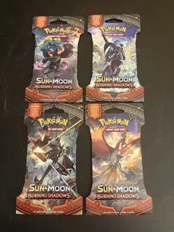 Pokemon Sun & Moon BURNING SHADOWS 4 Sleeved Blister Packs TCG Pack Art Set.. - Image 1