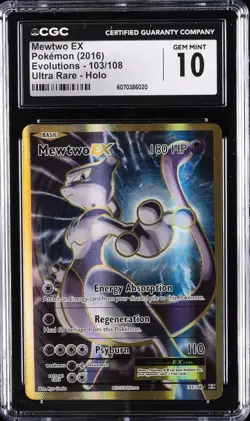 2016 POKEMON EVOLUTIONS ULTRA RARE HOLO #103/108 MEWTWO EX CGC 10 GEM MINT - Image 1