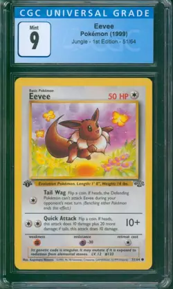 1999 Pokemon Jungle 1ST EDITION 🔥 EEVEE 🔥 #51 CGC 9 Mint Card c208 - Image 1