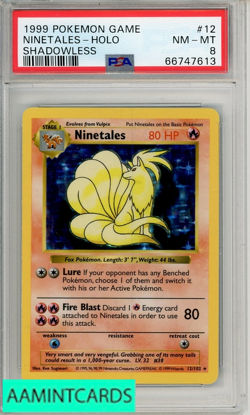 1999 POKEMON GAME NINETALES-HOLO #12 SHADOWLESS PSA 8 NM-MT - Image 1