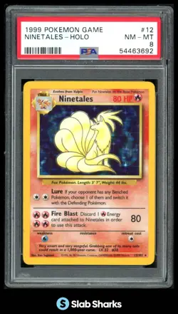 1999 POKEMON SET UNLIMITED #12/102 NINETALES HOLO PSA 8 - Image 1