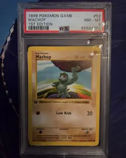 1999 Pokemon Base Set #52 Machop 1st Edition Shadowless PSA 8 - Image 1