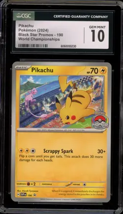 Pokemon Pikachu 2024 World Championships Black Star Promo SVP EN 190 CGC 10 - Image 1