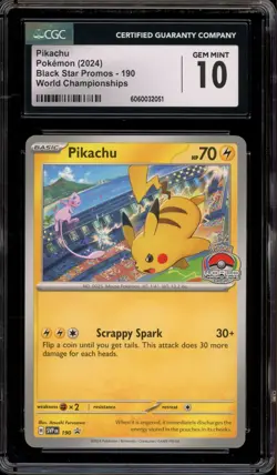Pokemon Pikachu 2024 World Championships Black Star Promo SVP EN 190 CGC 10 - Image 1