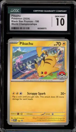 Pokemon Pikachu 2024 World Championships Black Star Promo SVP EN 190 CGC 10 - Image 1