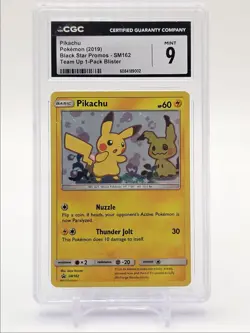 PIKACHU 2019 POKEMON S&M BS PROMO TEAM UP BLISTER A #SM162 CGC 9 Q4657 - Image 1