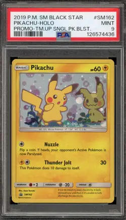Pokemon Pikachu Team Up Blister Pk. Black Star Holo Promo SM162 PSA 9 Mint - Image 1