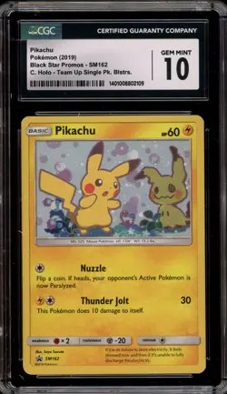 Pokemon Pikachu Team Up Blister Pk. Black Star Holo Promo SM162 CGC 10 Gem Mint - Image 1