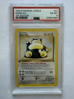 1999 Pokemon Snorlax 27/64 Jungle Regular 1st Edition PSA 6 Trading Card Game - Image 1