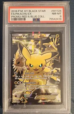 2016 Pokemon Xy Black Star Promo #XY124 Pikachu Ex Promo-Red & Blue PSA 8 - Image 1