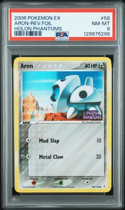 2006 POKEMON EX HOLON PHANTOMS #58 ARON-REVERSE FOIL PSA 8 - Image 1