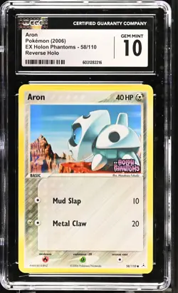 CGC 10 Aron Reverse Holo 58/110 EX Holon Phantoms 2006 Pokemon Card - Image 1