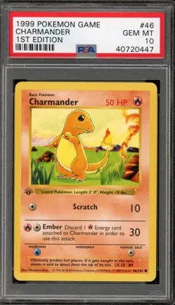 Pokemon Charmander Base Set Shadowless 1st Edition #46 PSA 10 Gem Mint - Image 1