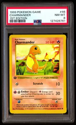 PSA 8 Charmander 46/102 1st Edition Base Set Game Pokemon - Image 1