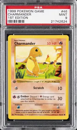 1999 POKEMON BASE SET 1ST EDITION #46 CHARMANDER PSA 9 - Image 1