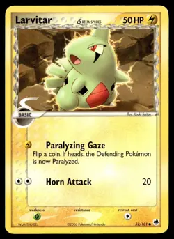 Larvitar 52/101 Pokemon Card Dragon Frontiers Common 50 HP Delta Species LP EK - Image 1