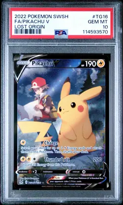 2022 POKEMON SWORD & SHIELD LOST ORIGIN #TG16 FULL ART/PIKACHU V PSA 10 - Image 1