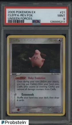 2005 Pokemon Ex Unseen Forces #21/115 Cleffa Reverse Foil PSA 9 MINT - Image 1